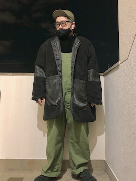 「Engineered Garments（エンジニアードガーメンツ）のアイテム（ノーカラーコート）」を使った、gottusoさん（メンズ・179cm）の冬コーディネート