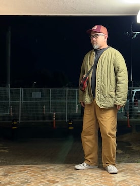 「VINTAGE（ヴィンテージ）のアイテム（帽子）」を使った、gottusoさん（メンズ・179cm）の冬コーディネート