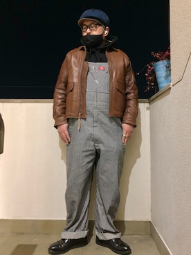 「ハンチング」｜「アイテム（サロペット/オーバーオール）」を使った、gottusoさん（メンズ・179cm）の冬コーディネート