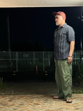 「アイテム（キャップ、パープル系）」を使った、gottusoさん（メンズ・179cm）の夏コーディネート