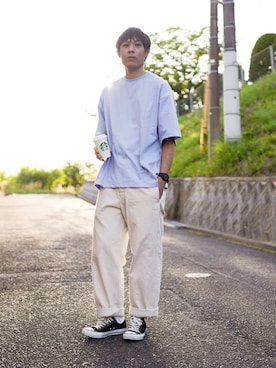 「サックスブルー」｜「アイテム（腕時計）」を使った、ノエル（40代お洒落コーデ）さん（メンズ・177cm）の春コーディネート