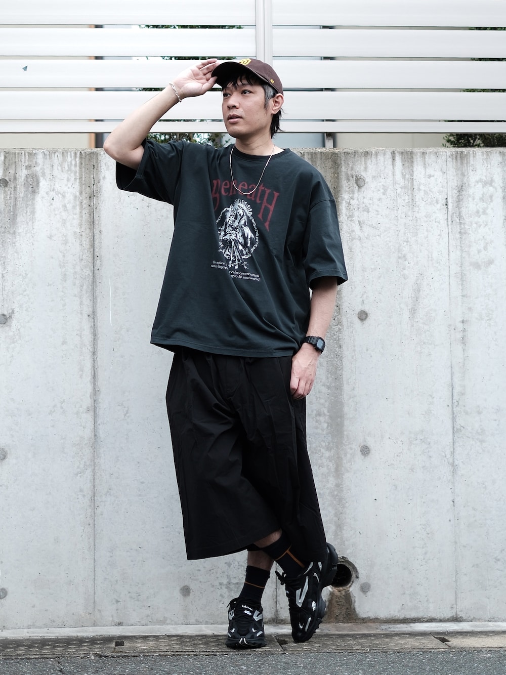 「やっぱり帽子が好き、キャップ、NEW ERA、ヴィンテージ、remer、30代コーデ、30代、30代ファッション、40代ファッション、40代、HARE、スニーカー、ラコステ、夏コーデ」｜「NEW ERAのニューエラ キャップ MLB 9FORTY ONSPOTZ 別注（キャップ、ブラウン系）」を使った、ノエル（40代お洒落コーデ）さん（メンズ・177cm）の夏コーディネートの1枚目の写真