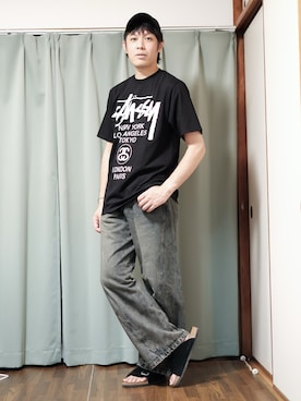 「WYM LIDNM（ウィム バイ リドム）のVINTAGE WASHED CURVED DENIM（デニムパンツ）」を使った、ノエル（40代お洒落コーデ）さん（メンズ・177cm）の夏コーディネート
