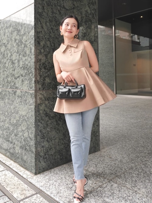 エイミーストワール　ウエスト切替シャツカラーフレアTOPS ウエスト切替シャツカラーフレアTOPS(F IVORY): TOPS