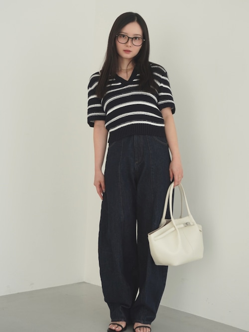 透かしニットポロ(F MIX NAVY): TOPS