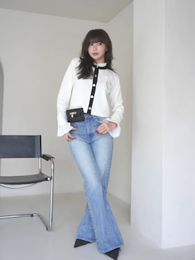 「アイテム（ノーカラージャケット）」を使った、eimyistoireさん（レディース・169cm）の秋コーディネート