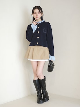 「アイテム（ノーカラージャケット、ブルー系）」を使った、eimyistoireさん（レディース・160cm）の秋コーディネート