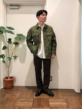 「ランチャーパンツ」｜「アイテム（ミリタリージャケット）」を使った、ゆーとさん（メンズ・177cm）の冬コーディネート