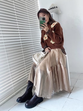 「JIL SANDER（ジルサンダー）のDRAWSTRING SM CROSSBODY（ショルダーバッグ）」を使った、Rie_eさん（レディース・154cm）の冬コーディネート