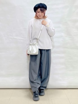 「SHOO・LA・RUE（シューラルー）のスプリングベレー（ハンチング/ベレー帽、ブラック系）」を使った、*Yui*さん（レディース・151cm）の春コーディネート