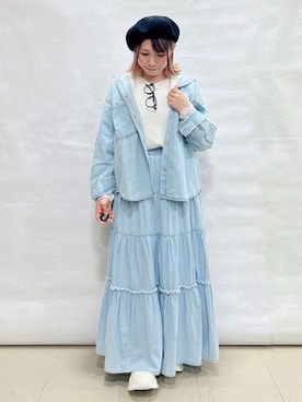 「SHOO・LA・RUE（シューラルー）の【洗濯機可/体型カバー】こなれ感をプラスする ライトオンスデニムシャツ（シャツ/ブラウス、ブルー系）」を使った、*Yui*さん（レディース・151cm）の春コーディネート