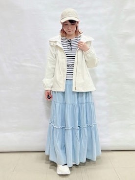 「SHOO・LA・RUE（シューラルー）の【防花粉/高レビュー】きれいもかっこいいも叶える 欲張りマウンテンパーカ（ブルゾン、ホワイト系）」を使った、*Yui*さん（レディース・151cm）の春コーディネート