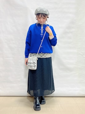 「SHOO・LA・RUE（シューラルー）の【セットアップ可/洗濯機可】軽やかに羽織れる スポンディッシュ ニットカーディガン（カーディガン/ボレロ、ブルー系）」を使った、*Yui*さん（レディース・151cm）の秋コーディネート