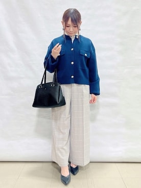 「SHOO・LA・RUE（シューラルー）の【洗濯機可】上品で華やか スタンドフリルブラウス（シャツ/ブラウス、ホワイト系）」を使った、*Yui*さん（レディース・151cm）の冬コーディネート