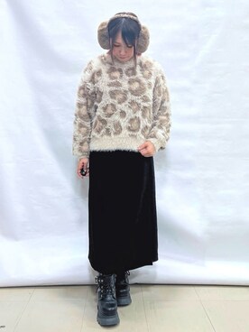 「Cutie Blonde（キューティーブロンド）の【選べる4柄】ふわふわ ロングフェザーニット（Knitwear、ベージュ系）」を使った、*Yui*さん（レディース・151cm）の冬コーディネート