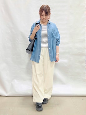 「SHOO・LA・RUE（シューラルー）の【前後2WAY/洗濯機可/S-LL】毎日のお供に ランダムテレコタンクトップ（Tank tops、ブラック系）」を使った、*Yui*さん（レディース・151cm）の春コーディネート