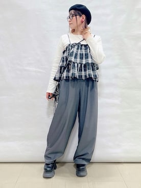 「SHOO・LA・RUE（シューラルー）の【S-LL】タック入り バギーカーブパンツ（その他パンツ、グレー系）」を使った、*Yui*さん（レディース・151cm）の春コーディネート