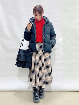 「DRESKIP（ドレスキップ）の【撥水/洗える】ショートフーディーダウン（Down Jacket / Coat、ブラック系）」を使った、*Yui*さん（レディース・151cm）の冬コーディネート