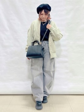 「SHOO・LA・RUE（シューラルー）の【S-LL】大人も取り入れやすい BIGシルエット MA－1ブルゾン（Blouson、グリーン系）」を使った、*Yui*さん（レディース・151cm）の冬コーディネート