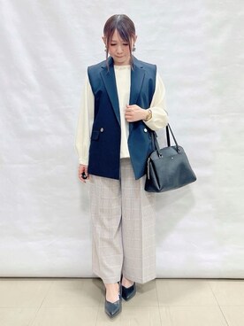 「SHOO・LA・RUE（シューラルー）の【セットアップ可/S-LL/洗濯機可】サッと羽織ってこなれ見え ダブルブレストジレ（Vest、ブルー系）」を使った、*Yui*さん（レディース・151cm）の冬コーディネート