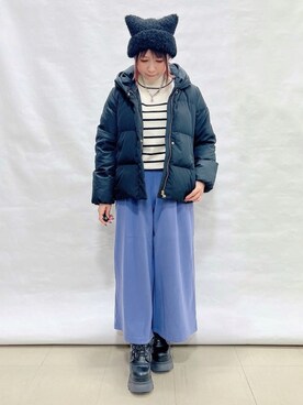 「DRESKIP（ドレスキップ）の【撥水/洗える】ショートフーディーダウン（Down Jacket / Coat、ブラック系）」を使った、*Yui*さん（レディース・151cm）の冬コーディネート