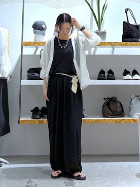 「LEPSIM（レプシィム）のボックスタックノースリーブ　242849（Tシャツ/カットソー、ブラック系）」を使った、たかね。さん（レディース・170cm）の夏コーディネート