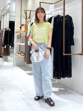 「LEPSIM（レプシィム）のフレンチスリーブプリントチュニック　124107（Tシャツ/カットソー）」を使った、たかね。さん（レディース・169cm）の夏コーディネート