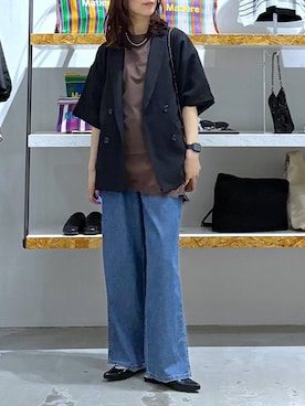 「LEPSIM（レプシィム）のメタルビーズチョーカー　633034（チョーカー、ゴールド系）」を使った、たかね。さん（レディース・170cm）の春コーディネート