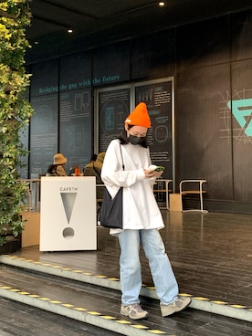 「DEMARCOLAB（デマルコラブ）のアイテム（帽子）」を使った、mimiboさん（レディース・158cm）の冬コーディネート
