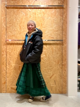 「MANASTASH（マナスタッシュ）のアイテム（ダウンジャケット/コート）」を使った、yamaayuさん（レディース・151cm）の秋コーディネート