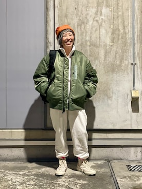 「MANASTASH（マナスタッシュ）のアイテム（MA-1）」を使った、yamaayuさん（レディース・151cm）の秋コーディネート