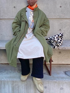 「クラークス」｜「アイテム（モッズコート）」を使った、sumireさん（レディース・157cm）の冬コーディネート
