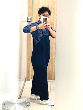 「ネルシャツ」｜「アイテム（オールインワン・サロペット）」を使った、ysk⚜️さん（メンズ・173cm）の冬コーディネート