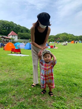 「アイテム（オールインワン・サロペット、レッド系）」を使った、MARI.Hさん（レディース・163cm）の夏コーディネート