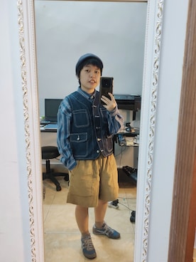 「blue」｜「アイテム（帽子）」を使った、MEATさん（レディース・141cm）の秋コーディネート