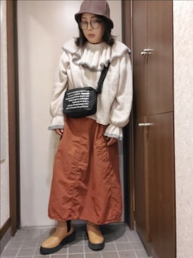 「POU DOU DOU（プードゥドゥ）のアイテム（帽子）」を使った、ゆんさん（レディース・154cm）の冬コーディネート