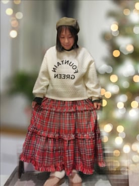 「ティアードスカート」｜「アイテム（ハンチング/ベレー帽）」を使った、ゆんさん（レディース・154cm）の冬コーディネート