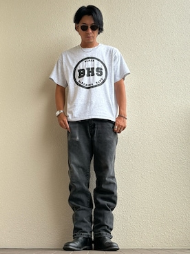 「ブラックデニム」｜やっきーさん（メンズ・175cm）の夏コーディネート