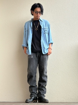 「VINTAGE（ヴィンテージ）のアイテム（シャツ/ブラウス）」を使った、やっきーさん（メンズ・175cm）の秋コーディネート