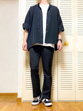 「ドルマンスリーブ」｜「アイテム（スリッポン）」を使った、ゐをりさん（メンズ・171cm）の春コーディネート