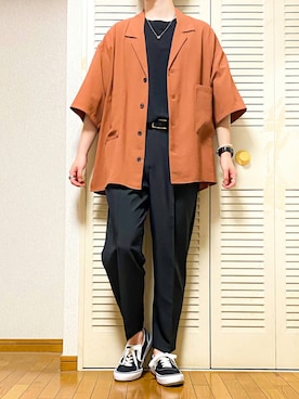 「シャツジャケット」｜「アイテム（スリッポン）」を使った、ゐをりさん（メンズ・171cm）の夏コーディネート
