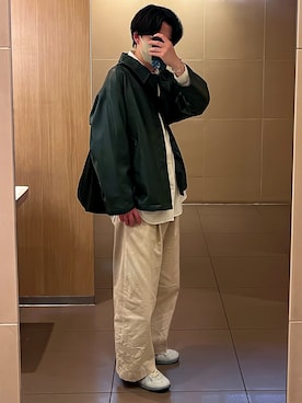 「HARE（ハレ）のアイテム（テーラードジャケット、グリーン系）」を使った、ゐをりさん（メンズ・171cm）の春コーディネート