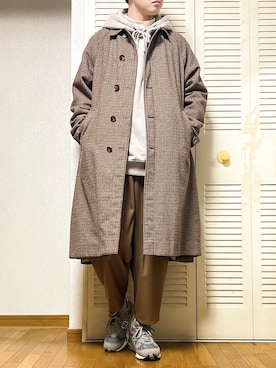 「アイテム（ステンカラーコート、ゴールド系）」を使った、ゐをりさん（メンズ・171cm）の秋コーディネート