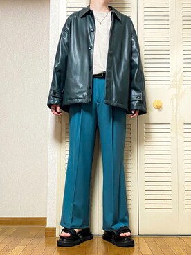 「HARE（ハレ）のアイテム（テーラードジャケット、グリーン系）」を使った、ゐをりさん（メンズ・171cm）の秋コーディネート