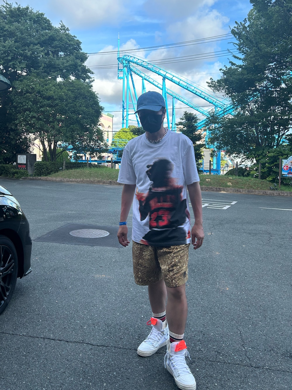 「Jordan、OFF-WHITE、JW Anderson x UNIQLO、supreme」｜「JW Andersonのアイテム（キャップ、ブルー系）」を使った、YMDMさん（メンズ・171cm）の夏コーディネートの1枚目の写真