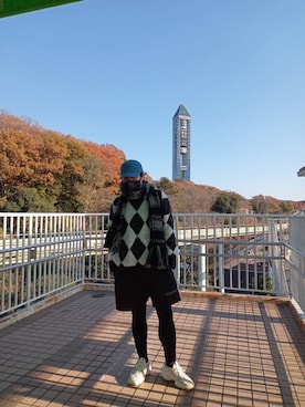 「アイテム（帽子、ブルー系）」を使った、YMDMさん（メンズ・171cm）の冬コーディネート