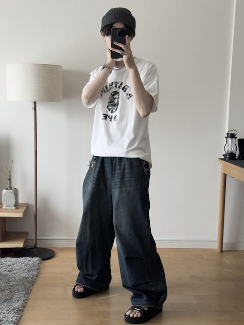【RUUBON】parachute fringe denim pants / パラシュートフリンジデニムパンツ