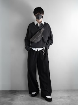 「RUUBON（ルーボン）の【RUUBON】3tuck straight wide pants/スリータック ストレートワイドパンツ（スラックス、ブラック系）」を使った、hopeさん（メンズ・168cm）の夏コーディネート