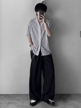 「RUUBON（ルーボン）の【RUUBON】sheer wave stripe shirt / シアーウェーブストライプシャツ（シャツ/ブラウス、ブルー系）」を使った、hopeさん（メンズ・168cm）の夏コーディネート