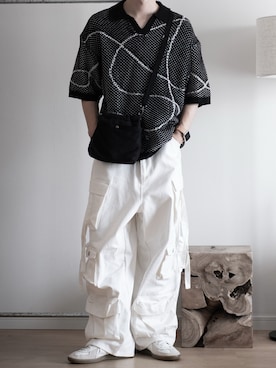 「tk.TAKEO KIKUCHI（ティーケータケオキクチ）のラインアートニットポロ（ニット/セーター）」を使った、hopeさん（メンズ・168cm）の夏コーディネート